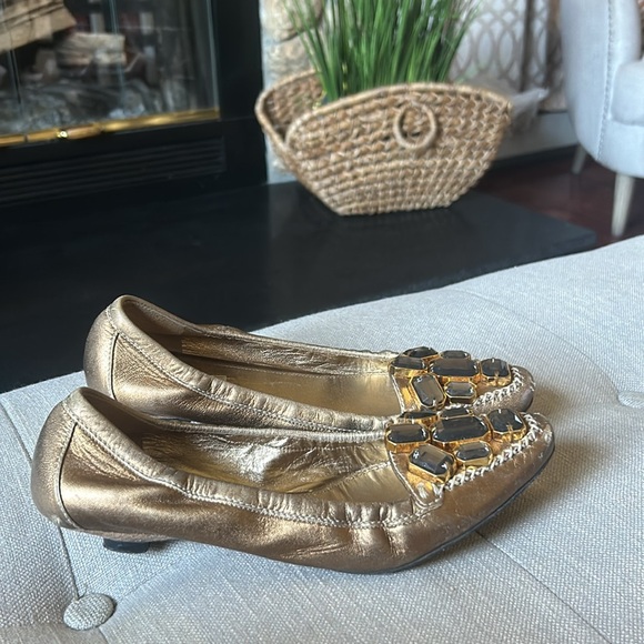 Prada Gold Jewel Embellished Leather Ballet Flats Size 35.5 - Picture 8 of 8